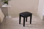 Vanity Stool Wood Dressing PU Padded Chair Makeup Piano Seat Make Up Bench; Black - as Pic