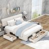 King Size Upholstery Platform Bed with Four Drawers; Beige - Beige