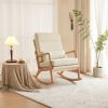 100*65*101cm High Back Belt Waist Pillow Log Color Solid Wood Armrest Backrest Seat Frame Iron Frame Indoor Rocking Chair Off-white Linen - as picture