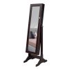 European-style retro with full-length mirror wooden vertical jewelry cabinet with LED lights - as Pic