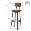 Oval Swivel Bar Stool with Backrest; Set of 2; Industrial; Metal Frame; 29.5" High.(Rustic Brown; 17.5''w x 13.4''d x 40.5''h) - 2