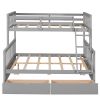 Twin-Over-Full Bunk Bed with Ladders and Two Storage Drawers - Gray