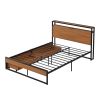 Full Size Metal Platform Bed Frame with  Two Drawers; Sockets and USB Ports ; Slat Support No Box Spring Needed - Black