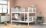 Full over Full Bunk Bed with Ladder for Bedroom;  Guest Room Furniture - White