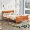 Full Size Wood Platform Bed with Headboard and Wooden Slat Support - Oak