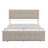 Full Size Storage Bed Metal Platform Bed with a Big Drawer - Beige