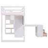 Twin Size Loft Bed with Pullable Desk and Storage Shelves; Staircase and Blackboard - White