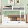 Twin-Over-Full Bunk Bed with Ladders and Two Storage Drawers - White