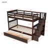 Stairway Twin-Over-Twin Bunk Bed with Three Drawers for Bedroom, Dorm - Gray - Espresso