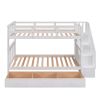 Stairway Twin-Over-Twin Bunk Bed with Three Drawers for Bedroom, Dorm - Gray - White