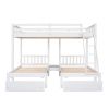 Full Over Twin & Twin Bunk Bed, Wood Triple Bunk Bed with Drawers and Guardrails - White