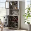 Farmhouse Wine Cabinet ; Large Capacity Kitchen Sideboard Storage Cabinet With Wine Rack And Glass Holder; Adjustable Shelf And 16 Square Compartments