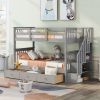 Stairway Twin-Over-Twin Bunk Bed with Three Drawers for Bedroom, Dorm - Gray - Gray