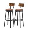 Swivel Bar Stool; High Bar Stool With Backrest; PU Soft Seat Cushion; Industrial; Thickened Iron Frame; Footrest.(Rustic Brown; 13.4''w x 40.5''h) - 1