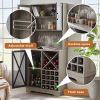 Farmhouse Wine Cabinet ; Large Capacity Kitchen Sideboard Storage Cabinet With Wine Rack And Glass Holder; Adjustable Shelf And 16 Square Compartments