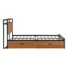 Full Size Metal Platform Bed Frame with  Two Drawers; Sockets and USB Ports ; Slat Support No Box Spring Needed - Black