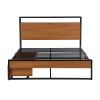 Full Size Metal Platform Bed Frame with  Two Drawers; Sockets and USB Ports ; Slat Support No Box Spring Needed - Black