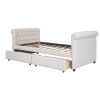 Twin Size Upholstered daybed with Drawers;  Wood Slat Support - Beige