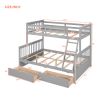 Twin-Over-Full Bunk Bed with Ladders and Two Storage Drawers - Gray