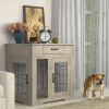 Furniture Style Dog Crate End Table with Drawer; Pet Kennels with Double Doors ; Dog House Indoor Use; (Grey; 29.92'w x 24.80' d x 30.71'h) - 1