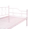 Twin Size Metal Daybed with Trundle; Daybed with Slat No Box required Pink - as Pic