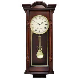 Bedford Clock Collection Grand 31 Inch Chiming Pendulum Wall Clock in Antique Mahogany Cherry Finish