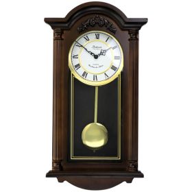 Bedford Clock Collection Noah 22 Inch Chestnut Wood Chiming Pendulum Wall Clock