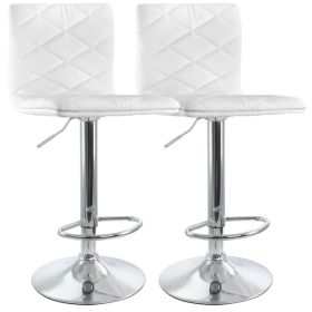 Elama 2 Piece Adjustable Diamond Tufted Faux Leather Bar Stool in White with Chrome Base